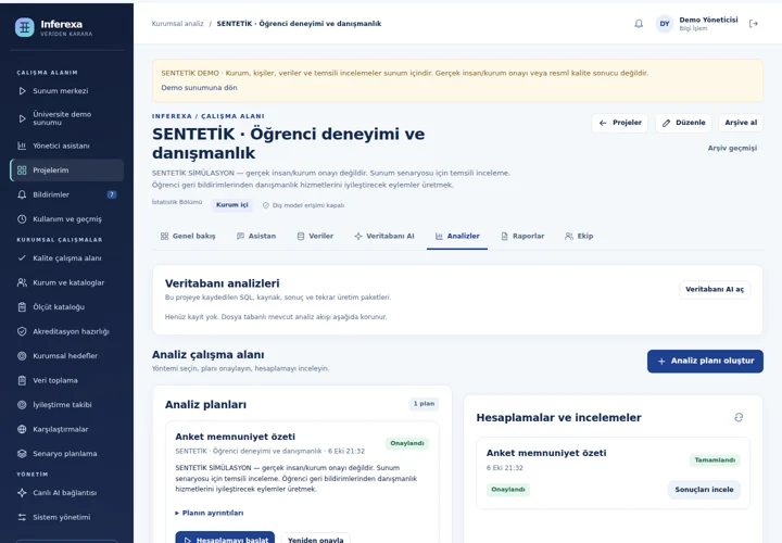Sentetik öğrenci anketinin hesaplanmış memnuniyet oranı ve analiz ayrıntıları
