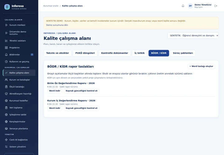 Dönem kayıtlarından oluşturulmuş Word rapor taslaklarının listesi